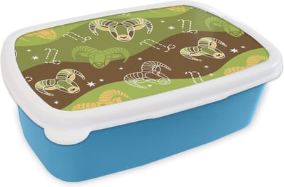 Broodtrommel Blauw - Lunchbox - Brooddoos - Steenbok - Design - Astrologie - 18x12x6 cm - Kinderen - Jongen