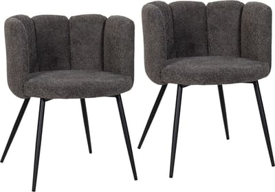 BukkitBow – Eetkamerstoel / Bureaustoel met Bloembladontwerp – Geschikt als Make-up Stoel - Chenille & Metalen Onderstel - Chenille Stof – 2 Stuks - Donker Grijs
