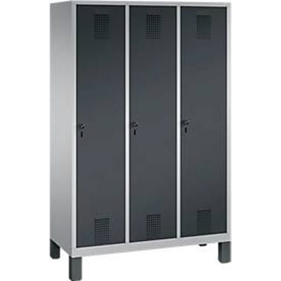 Kapstok Evolo S 3000, staal, met poten, 3 compartimenten, veiligheidsdraaigrendelslot, blank aluminium RAL 9006/antraciet RAL 7016