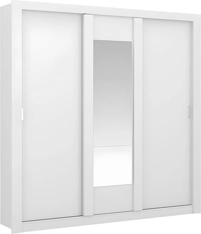 Vente-unique Kast met spiegel ROXANE - 3 schuifdeuren - L 220 cm - Wit