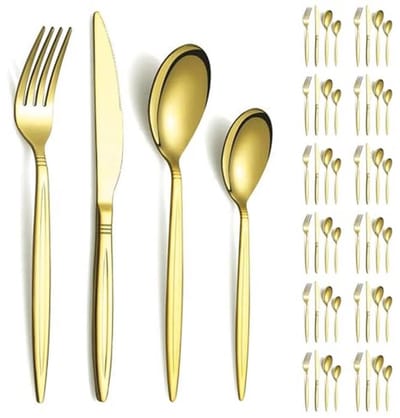 Gouden Bestekset 48-delig voor 12 Personen - Titanium Verguld Roestvrij Staal - Ideaal voor Bruiloften, Feesten en Verjaardagen - Vaatwasmachinebestendig