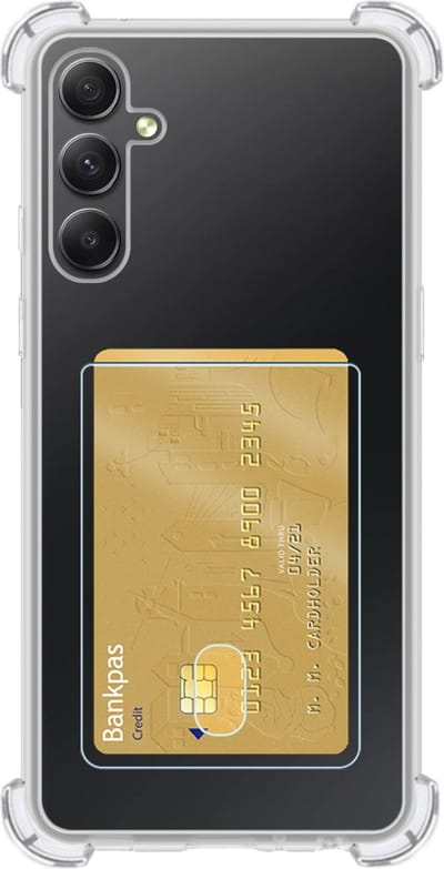 Hoes - Geschikt voor Samsung Galaxy A34 - Met Pashouder en Kaarthouder - Telefoon Hoesje Shockproof - Siliconen Case - Back Cover - Shock Proof - Pasjes Houder - Transparant