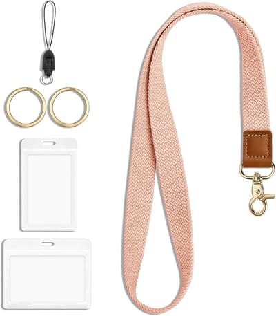 ID Kaart Houder met Lanyard voor Sleutelhanger en ID Kaarten - Roze Nekband voor Draagbare Identificatie