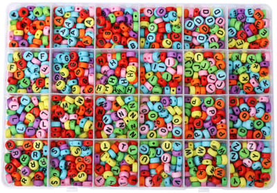 1400 Stuks Kralen Set Letterkralen - Perles alphabet - sieraden maken - ketting - telefoonkoord en armbandjes maken meisjes - Multi Kleur met Zwart Letters - LOUZIR