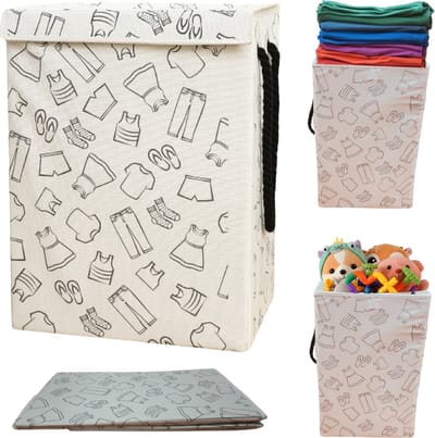 Lexorion Opbergmand - Opbergmand - Speelgoedmand Kinderen - Opbergmand met deksel - Opbergmanden - Opbergmand kinderkamer - Opbergmand speelgoed - Wasmand Opvouwbaar - Stijlvolle Kledingmand - 57L Wasmand - Wit