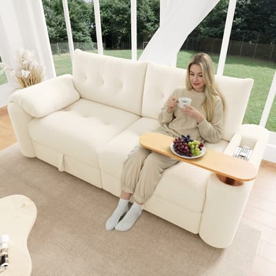 Clruro Bank - 3-zits - Modulair met opbergruimte en bijzettafel - Teddy stof - Beige