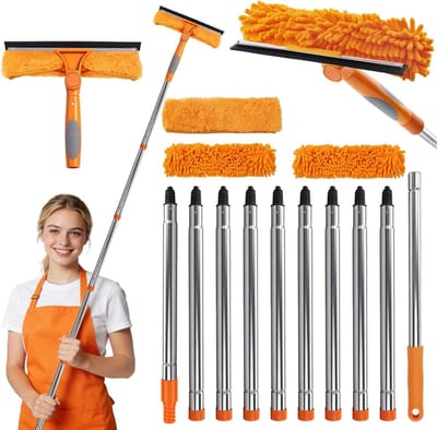 Raamwisser Telescoopsteel - Raamreiniger Set - Hoge Ramen Zemen - 2-in-1 Functie - 45 meter - Oranje