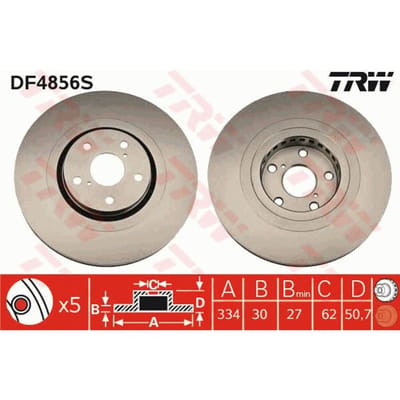 Remschijf TRW DF4856S voorkant, geventileerd, sterk gecarboniseerd, 1 Stuk
