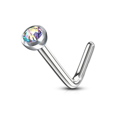 Neuspiercing L-bend steen ingelegd 2mm - multi kleur - LMPiercings
