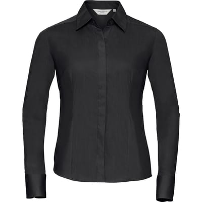 Russell Collectie Dames/Dames Lange Mouwen Poly-Katoen Gemakkelijk Onderhoud Gepaste Poplin Shirt (Zwart)
