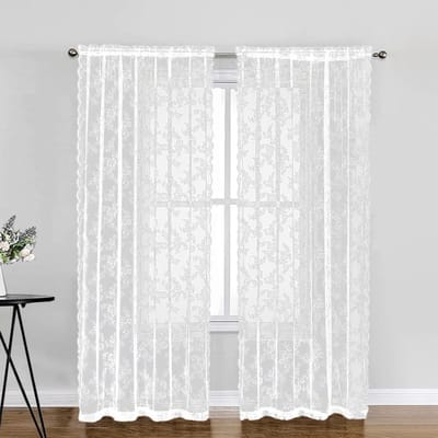 Floral Patroon Vitrage Gordijnen, 2 Stuks Lichte Blackout Gordijnen voor Keuken en Woonkamer, Ideaal voor Slaapkamer Decoratie, 150 x 200 cm