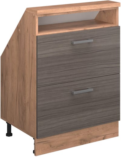 Vicco Rion Kast voor schuine wand – met 2 laden Edel grijs/gouden eik