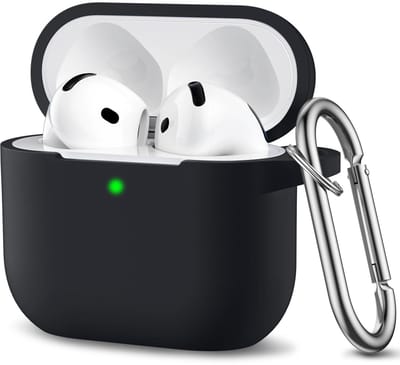 Hoesje geschikt voor Apple AirPods 4 - Siliconen case - AirPods cover - Protective case - Beschermhoes - Hoes voor oortjes - Softcase - Oplaadcase bescherming - Krasbestendig - Met haak- Zwart - Jonyx