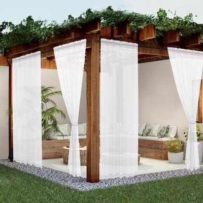 4-Delig Buitengordijn 160x250cm Wit | Transparant Terrasgordijn voor Veranda & Pergola | Decoratief Vitrage | Zonwering & Verduistering | Ook voor Woonkamer & Slaapkamer