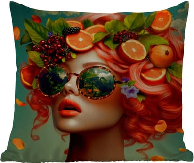 Tuinkussen - Vrouw - Sinaasappel - Bessen - Oranje - 40x40 cm - Weerbestendig