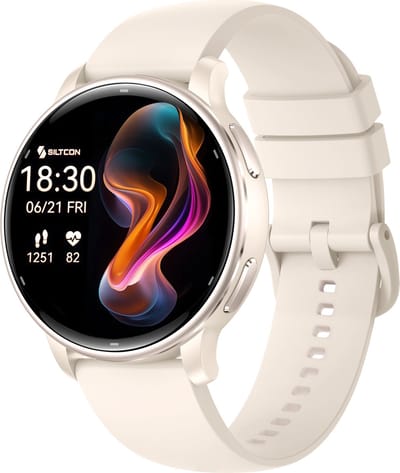 Siltcon® Auréa Pro - GPS Smartwatch Dames Beige Champagne Gold- Horloge Dames - Stappenteller Horloge Dames - Sporthorloge Dames - Hartslagmeter - Slaapmonitor - Saturatiemeter - Belfunctie - Universeel - AMOLED - RVS - Elke pols - Strava - 4 Bandjes