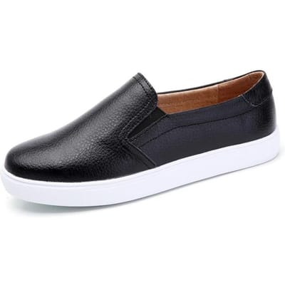 Lente Echt Leer Damesschoenen Grote Maat Platte Casual en Veelzijdige Enkelschoenen, Studenten Witte Schoenen Dames Loafers Zacht en Comfortabel 39 black