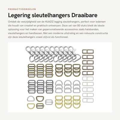 Dailygoods- Sleutelhangers 80 stuks - D-ringen/karabijnhaken - Robuust metaal - 20 mm - Gepersonaliseerde halsbanden - Doe-het-zelf projecten - Sleutelhanger