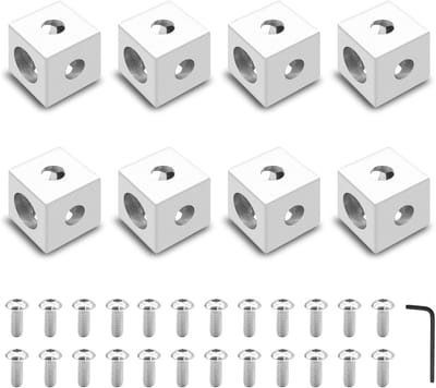 Dailygoods- Hoekkubus 3-weg - 8 Stuks - Aluminium Extrusie - T-sleuf/V-sleuf - 3D-printer Accessoires - Inclusief Schroeven/Moeren - Extrusieconnector