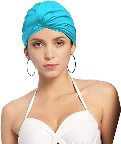 VHV - Badmuts - Zwemcap dames - Douchemuts - Zwemturban dames - Badmuts lang haar - Plissé zwemcap - Voor zwembad spa strand - Voor dames meisjes - Hemelsblauw