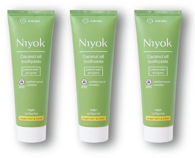 Drievoudige Frisheid: 3x Niyok Kokosolie Tandpasta in Pepermunt & Citroen, 75 ml