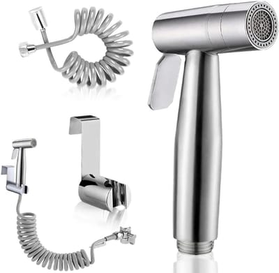 Bidet Handdouche van RVS voor Toilet met Dubbele Stand, Babydoek Spray Set met Kraan Dispenser en Verstelbare Slang, Muurbevestiging