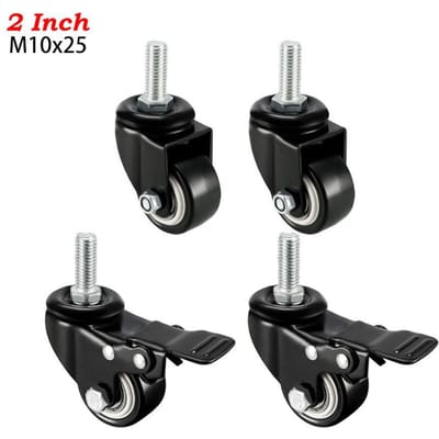 4 stuks zware 1,5 /2  zwenkwielen met schroefdraadpen met rem Trolley meubelwiel M8/M10 schroefdraadpen 2inch M10 type 2