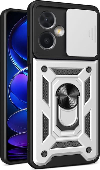 MobyDefend Hoesje - Geschikt voor Xiaomi Redmi Note 12 5G - Pantsercase Met Draaibare Ring - Zilvergrijs