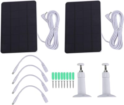 2 stuks 10W zonnepanelen geschikt voor Ring beveiligingscamera's, IP65 waterdicht, DC, USB-C en Micro-USB-poorten, zonne-laadpaneel met 3 meter kabel