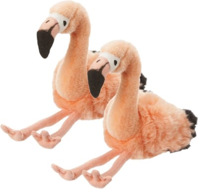 2x stuks pluche flamingo knuffel 18 cm - Tropische vogels knuffels - Cadeau