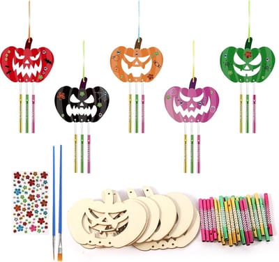 9 stuks DIY Pompoen Windgong - Halloween pompoen windgong - DIY Schilderset - knutselset - Halloween Decoratie - voor Halloween, Kerst & Feestjes - hout