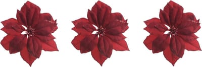6x stuks decoratie bloemen kerstster rood glitter op clip 24 cm - Decoratiebloemen/kerstboomversiering/kerstversiering