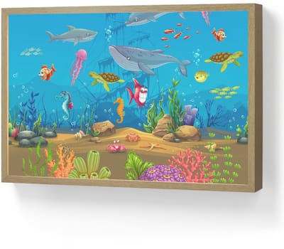Nachtlampje 60x40 cm - Kinder lamp - Zeedieren - Onderwaterwereld - Oceaan - Onderwater - Tafellamp kinderkamer draadloos - Slaapkamer lampje - Bedlamp kinderen - Kinderlampje - Wandlamp babykamer - Nachtlampjes