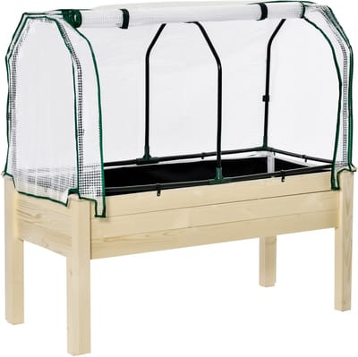 Killogood Verhoogd bloembed - oprolbare aluminiumfoliehoes - frame van natuurlijk hout - stoffen bekleding - drainagegaten - afmetingen: 121 x 55 x 117 cm