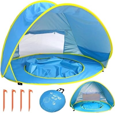 Strandtent met UV-bescherming 50+, pop-up windscherm voor zonwering, weerbestendig en inkijkbescherming voor gezinnen op het strand en camping