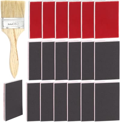 21 Stuks Schuurpads en Schuurblokken van 500-600 Grit - Wasbare, Flexibele en Zachte Schuim voor Nat en Droog Schuren met 1 Verfkwast van 2,5 Inch