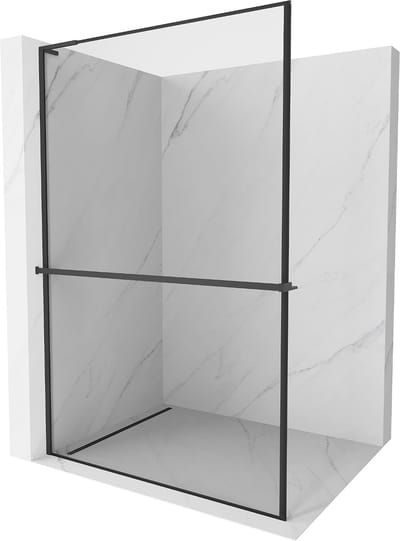 Mexen Kioto+ L douchescherm met plank Walk-in 50 x 200 , zwarte lijst, zwart - 800-050-123-70-70