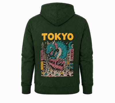 Hoodie Heren met capuchon – Hoodie met Tokyo Dragon Print – Streetwear – Donkergroen - XXL