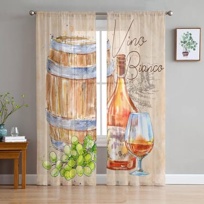 Zomer Herfst Wijnvat Vintage Transparante Gordijnen voor Slaapkamer Woonkamer Voile Raamgordijnen Tule Gordijnen voor Kinderkamer 135W x 114H(cm) beige