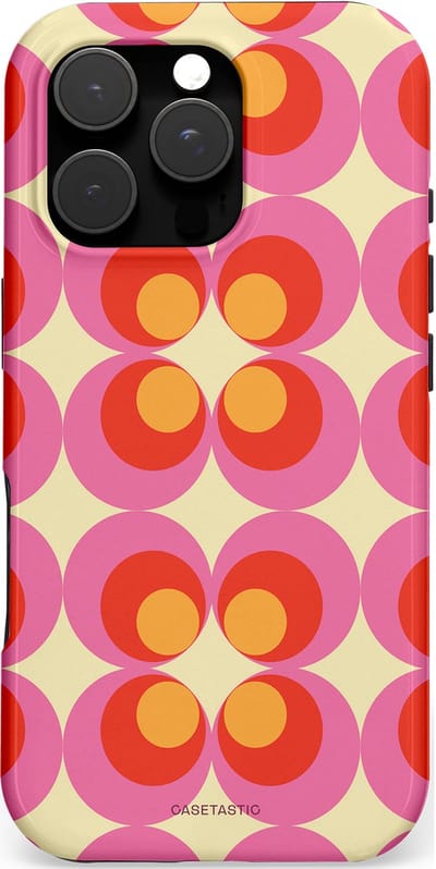 Casetastic hoesje geschikt voor Apple iPhone 16 Pro - MagSafe - Dubbellaagse bescherming - Circle boogie - Fashion Case - Roze Rood Zand Okergeel
