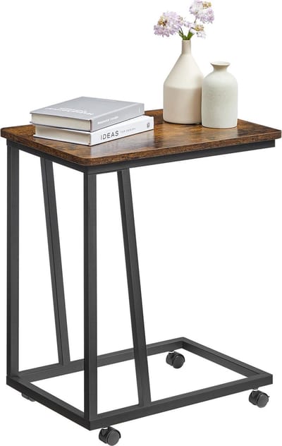 ACAZA Bijzettafeltje met Wielen voor Slaapkamer of Salon, Rollende Bijzet Tafel, Bruin / Zwart