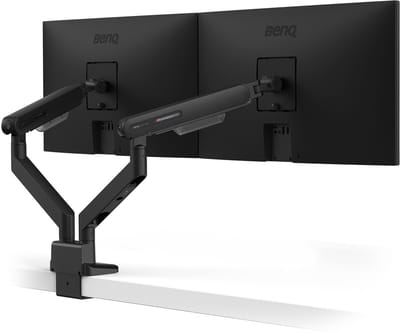 BenQ ergo monitor arm 2 schermen zwart BDL01 - Monitorstandaard voor 2 schermen tot 35 inch' en 11kg per scherm - Snelle montage - Geen wiebelen - Bovenklem en kabeltule in voet - VESA 75x75 en 100x100 mm