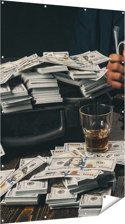 Gards Tuinposter Dollar Geld Briefjes op Tafel van de Maffia - 120x180 cm - Tuindoek - Tuindecoratie - Wanddecoratie buiten - Tuinschilderij