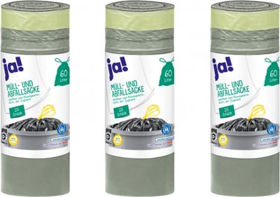 Ja!® | 3 x 25 vuilniszakken 60 liter met trekband | scheur en lek vast