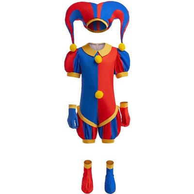 Pomni Cosplay Kostuum Anime The Amazing Digital Circus Cartoon Uniform Hoed Handschoenen Halloweenfeest voor Meisjes Jongens Kostuums 5T(120) blue