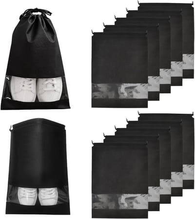 Grote Multifunctionele Opbergtassen voor Schoenen, 12 Stuks, Ideaal voor Reizen en Organisatie, 32 x 44 cm, Zwart