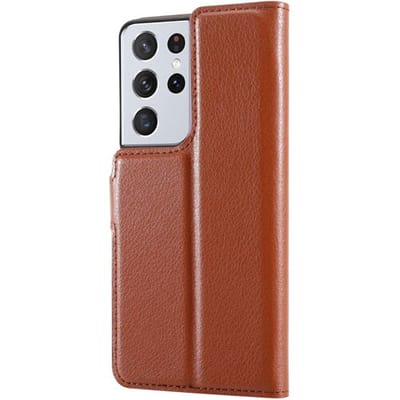 ShieldCase Hoesje geschikt voor Samsung Galaxy S21 Ultra wallet bookcase - bruin - Stijlvolle Beschermhoes - Duurzaam Telefoonaccessoire - Handige Opbergvakken Hoesje - Luxe Wallet Cover