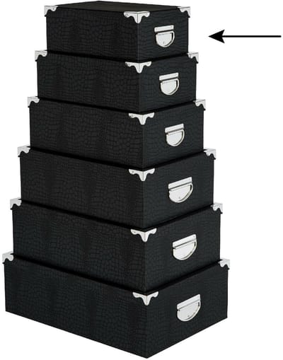 5Five Opbergdoos/box - 4x - zwart - L28 x B19.5 x H11 cm - Stevig karton - Crocobox