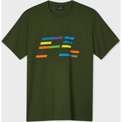 Paul Smith Reg Fit Ss Tshirt Ps Slant Logo Bottle Green Maat: S | T-shirts met Print Outlet | Heren | Groen