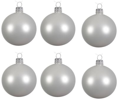 Decoris Kerstballen set - 6x stuks - wit - glas - 6 cm - mat - kerstversiering - zilveren ophanglint